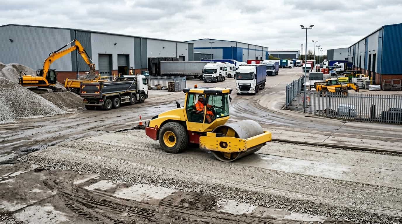Industrial Yard Hardstanding Package — illustrative construction imagery